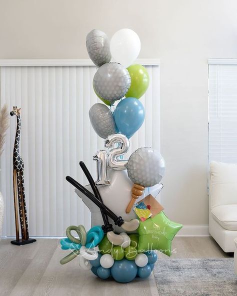 Golf Themed Balloon Decorations, Golf Balloon Centerpieces, Golf Balloon Bouquets, Golf Theme Balloons, Golf Balloon Ideas, Sports Balloon Bouquet, Golf Balloon Decorations, Golf Balloon Garland, Golf Balloon Arch