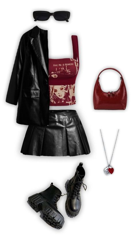 Red Mini Skirt Outfit, Olivia Concert, Magazine Aesthetic, Aesthetics Fashion, Red And Black Outfits, Red Bag, Black Outfits, Blogger Fashion, Looks Black