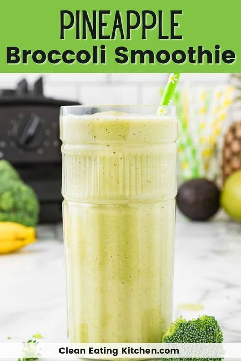 Broccoli Smoothie Recipes, Smoothie With Pineapple, Broccoli Smoothie, Green Smoothie Recipes Healthy, Smoothie Cleanse Recipes, Vegetable Smoothie Recipes, Smoothie Protein, Almond Butter Smoothie, Vegan Broccoli