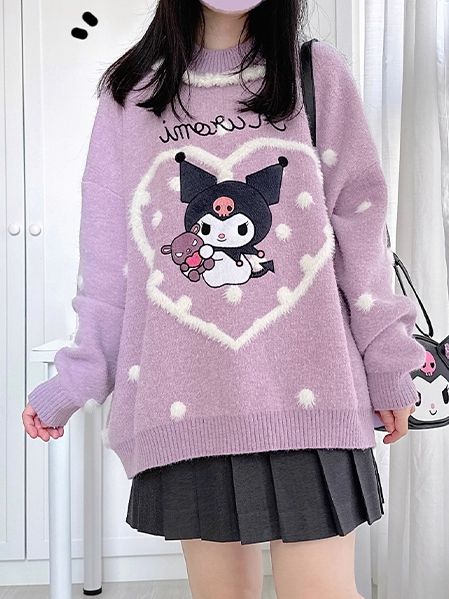 Size 			Free Size 		 		 			Shoulders 			60 		 		 			Bust 			130 		 		 			Full Length 			62 		 		 			Sleeve Length 			46 Kuromi Outfit, Purple Kuromi, Kuromi Clothes, Kuromi Plush, Green Plaid Dress, Kawaii Hoodies, Hello Kitty Clothes, Check Skirt, Perfect Skin Care Routine