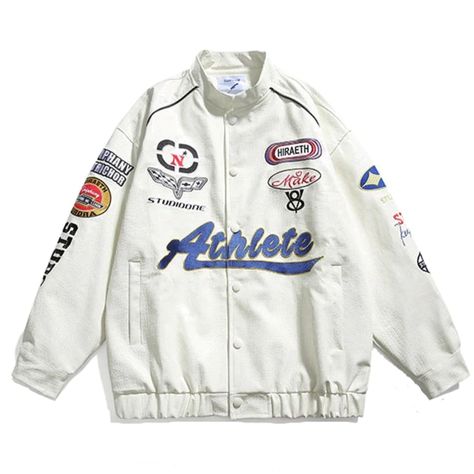 DESCRIPTION This jacket is a must-have for any racing fan's wardrobe. With eye-catching all-over graphics - Free Shipping - Teeraphy Streetwear Jaket Motor, Biker Aesthetic, Women Baseball, Sport Jacket, Baseball Women, Oversized Silhouette, Outfit Combinations, Casual Coat, Sports Jacket