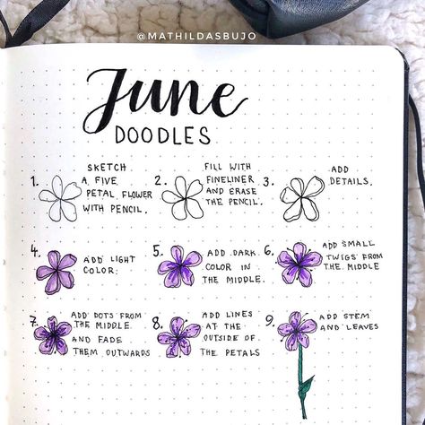 Purple Flowers Doodle, June Doodles, Purple Doodles, Goodbye June, Bullet Journal Christmas, Journal Stuff, Bujo Ideas, Pen Pals, Doodle Sketch