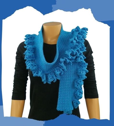 Crochet One-Side Ruffle Scarf Crochet Patterns Free Scarf, Crochet Bookmarks Free Patterns, Make For Beginners, Easy Crochet Bookmarks, Bookmark Easy, Crochet Lace Scarf Pattern, Crochet Ruffle Scarf, Scarf Free Pattern, Neck Scarfs