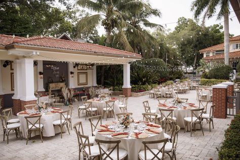 Outdoor Boho Wedding Reception with Rustic Wooden French Country Chairs, Round Tables with Cream Linens and String Lights | Tampa Bay Rental Company Kate Ryan Event Rentals | Sarasota Wedding Venue Palmetto Riverside Bed and Breakfast Outdoor Boho Wedding, Boho Wedding Reception, Bed And Breakfast Wedding, French Country Chairs, Breakfast Wedding, Sarasota Wedding, Boho Outdoor, Rose Centerpieces, Round Tables