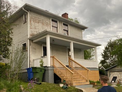 A North Carolina couple bought a rundown 107-year-old house for $320,000 and spent a year and a half restoring it on their own. It strengthened their marriage and preserved history — see how they did it. Rundown House, Old Home Renovation, Strangers Online, Hgtv Shows, Flowery Wallpaper, Chip And Joanna Gaines, Before After Photo, Wood Siding, Own It