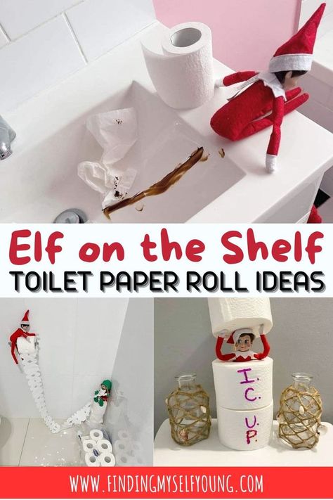 elf on shelf toilet paper roll ideas Toilet Paper Roll Ideas, Elf On The Shelf Toilet, Snowman Gift Tags, Elf Is Back Ideas, Thanksgiving Napkin Folds, Simple Thanksgiving Table Decor, Shelf Toilet, Paper Napkin Folding, Kids Toilet