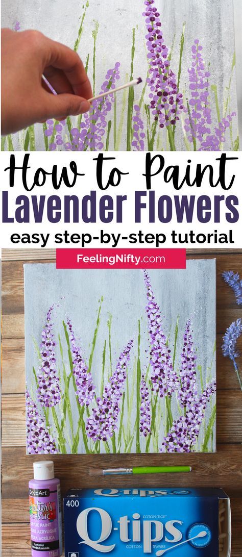 Paint Lavender Flowers, Paint Lavender, Flower Painting Tutorial, Painting Flowers Tutorial, Easy Flower Painting, Acrylic Painting Flowers, Easy Flower, Learn How To Paint, Spring Painting