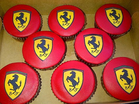 Ferrari themed cupcakes Ferrari Cupcakes, Motocross Cake, Ferrari Birthday, F1 Birthday, Ferrari Cake, Ferrari Party, Cars Cupcakes, Piano Cakes, 14th Birthday Cakes