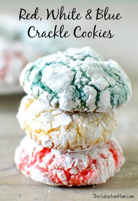 Blue Crinkle Cookies, Red White And Blue Cookies, Cookies Pictures, 4th Of July Dessert, Crackle Cookies, Lemon Crinkle Cookies, Patriotic Food, Blue Cookies, 4th Of July Desserts