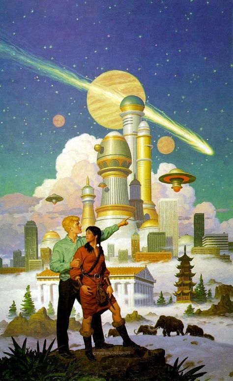 Welcome to the human district of New Helium. :) Soviet Futurism, Utopian Art, Tim Hildebrandt, Vintage Spaceship, Futuristic Retro, 70s Sci Fi Art, Sci Fi City, Arte Peculiar, Arte Grunge