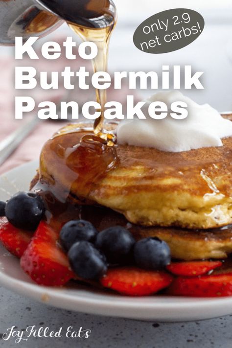 Only 2.9 NET carbs per low carb pancake! Start off your day with a stack of fluffy & delicious Keto Buttermilk Pancakes. Just 5 ingredients! Low Carb Pancake, Healthy Low Fat Recipes, Buttermilk Pancakes Fluffy, Low Carb Pancakes, Joy Filled Eats, Boiled Egg Diet Plan, No Carb Recipes, Best Low Carb Recipes, Carb Foods