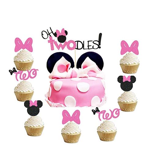 Minnie Cake Topper, Oh Twodles, Minnie Mouse Birthday Theme, Minnie Mouse Cake Topper, Minnie Cake, Mickey Mouse Clubhouse Birthday, Birthday Garland, Unicorn Cake Topper, 2nd Birthday Party