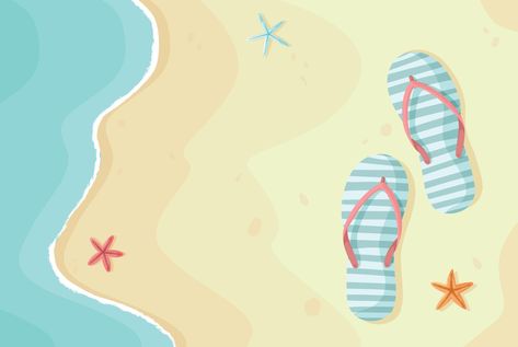 Summer Clip Art Free, Flip Flop Illustration, Summer Beach Background, Background Beach, Holiday Aesthetic, Beach Background, Summer Backgrounds, Beach Flip Flops, Beach Slippers