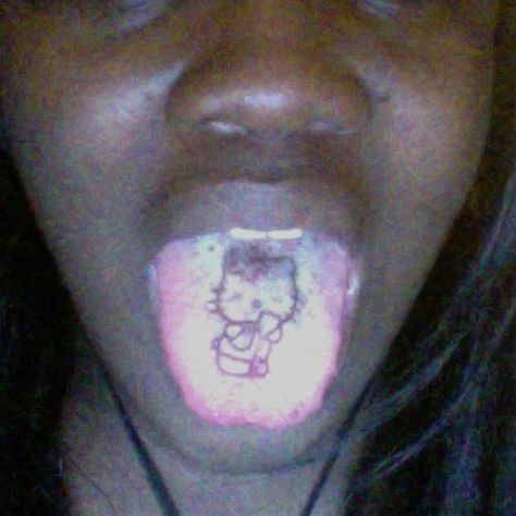 Tongue Tattoo, Tongue Piercing, Hello Kitty, Kitty, Tattoos