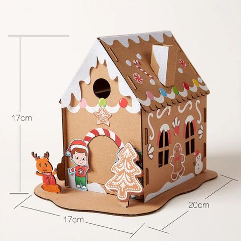 Diy Christmas Tiny House Miniature Dollhouse Kit Cardboard Doll House Furniture Roombox Home Model Decor Toys For Children Gifts - Doll Houses - AliExpress Cardboard Gingerbread, Cardboard Gingerbread House, Diy Christmas Cookies, Cookie House, Puzzle Crafts, Cardboard House, Navidad Diy, Christmas Decorations For The Home, Holiday Crafts Christmas