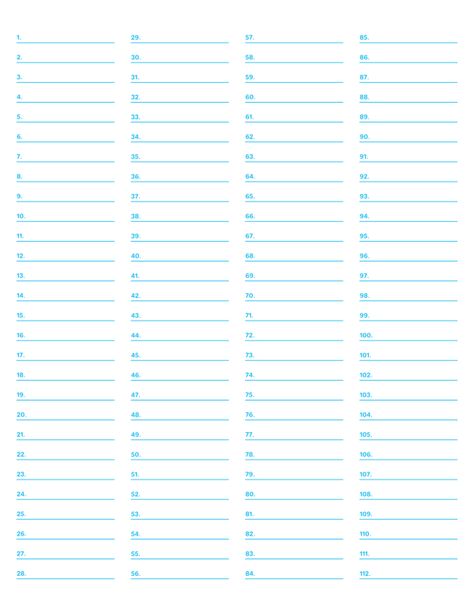 Printable 4-Column Numbered Blue Lined Paper (Wide Ruled) for Letter Paper Blue Lined Paper, Checklist Printable, Letter Paper, Lined Paper, Free Printable, Blue