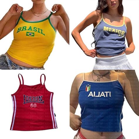 Vintage Graphic Baby Tees for Women Brazil Shirt Y2k Tops Mexico Crop Top Jersey 2000s Summer Going Out Tops Baby Tee Outfit, Brazil Shirt, Beach Crop Tops, Women's Workwear Fashion, Y2k Tops, Baby Graphic Tees, Going Out Tops, Swag Style, Tee Outfit