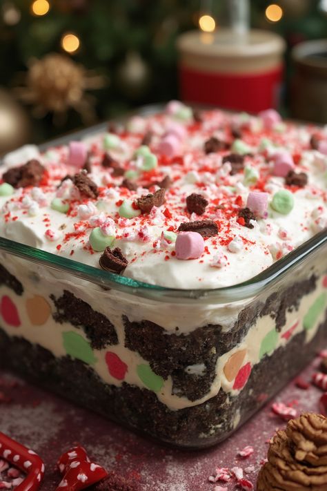 Christmas Cookie Lasagna Dessert Recipe  Ingredients  - 1 package (16 oz) sugar cookies, baked and cooled - 1 cup cream cheese, softened - 1 cup powdered sugar - 1 cup whipped topping - 1 (3.4 oz) package instant vanilla pudding mix - 2 cups milk - 1 cup holiday sprinkles  Instructions  - In a mixing bowl, beat together cream cheese and powdered sugar until smooth. Fold in whipped topping. - In a separate bowl, whisk together pudding mix and milk until thickened.  Full Recipe on... Cookie Lasagna Desserts, Christmas Cookie Lasagna Dessert, Hot Cocoa Lasagna Dessert, Christmas Cookie Lasagna, Desert Lasagna, Christmas Lasagna Dessert, Lasagna Desserts, Instant Pudding Recipes, Xmas Deserts