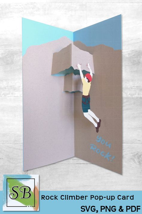 Rock Climbing Birthday Cards, Climbing Birthday Cards, Rock Climbing Crafts, Mountain Craft, Rock Climbing Birthday, Rock Climbing Gifts, Climbing Art, Climbing Gifts, Simple Pop