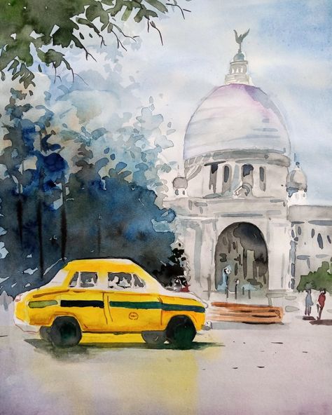 Watercolour painting by #Sayantan Paul.Kolkata..16/01/2022. Kolkata Watercolor Painting, Mehandi Dijain, Kolkata Painting, Subject Drawing, Kolkata City, Victoria Memorial, Watercolor Nature, Paintings Tutorials, Art Diary