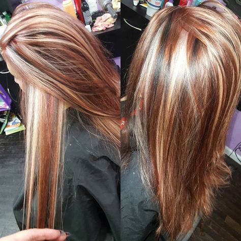 Ginger Hair With Black Highlights, Black With Blonde Highlights, Ginger Black, Black Highlights, Black Hair With Highlights, White Highlights, Black And Blonde, Brown Blonde Hair, Orange Hair