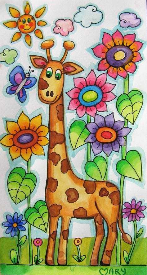 Sketching Nature, Universe Painting, Giraffe Drawing, Kids Art Galleries, Easy Art For Kids, Drawing Lessons For Kids, Kids Painting, Art Lessons For Kids