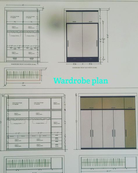 Architect Notes, 1bhk Flat Interior Design, Slider Wardrobe Design, Wardrobe Detail, Wardrobe Internal Design, Closet Redesign, Wall Elevation, Furniture Details Drawing, Details Drawing