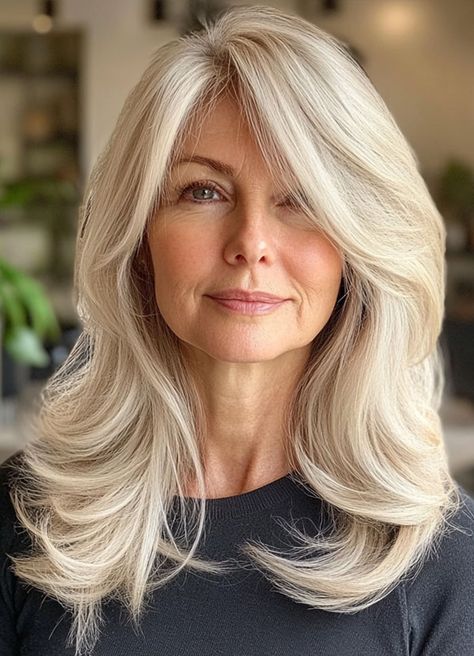 28 Timeless Long Layered Haircuts & Hairstyles for Women Over 50 Long Hair Blowout Hairstyles, Long Hair 50 Year Old Women, Long Shoulder Length Hair, Hairstyles For 50 Year Old Women, Haircut For Women Over 50, Hairstyle For Women Over 50, Long Layered Haircut, Long Haircut, Haircut Inspo