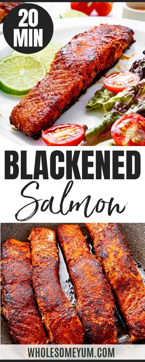 Blackened Salmon Recipe (Easy, 20 Minutes!) - Wholesome Yum Blackened Teriyaki Salmon, Blacken Salmon Recipe, Blackened Salmon Recipes, Blackened Salmon, Wholesome Yum, Easy Salmon Recipes, Salmon Seasoning, Weekly Meals, Easy Salmon