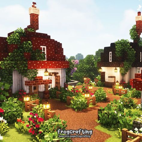 Cottagecore Mushroom Minecraft Builds, Minecraft Cottagecore Portal, Mushroom Village Minecraft Ideas, Cottagecore Village Minecraft, Minecraft Aesthetic Village, Mushroom Cottage Minecraft, Minecraft Cottagecore Village, Minecraft Cherry Blossom Village, Mushroom Village Minecraft