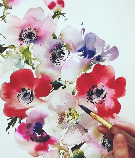 Watercolors Tutorial, Helen Dealtry, Waterbrush Art, Loose Watercolor Paintings, Snowed In, Artistic Space, Flower Art Drawing, Watercolour Inspiration, Loose Watercolor