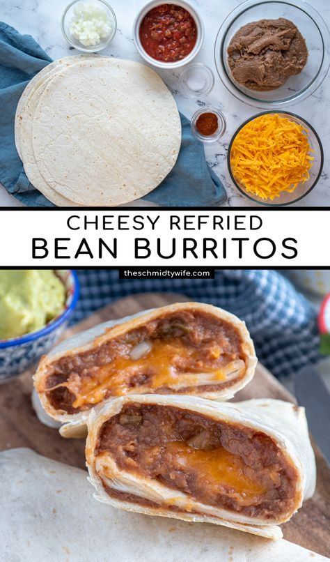 Vegan Refried Bean Burrito, Best Bean Burrito Recipe, Been And Cheese Burritos, Refried Bean And Cheese Burrito, Bean And Cheese Burrito Freezer, Refried Bean Meal Ideas, Freezer Bean And Cheese Burritos, Healthy Bean Burrito, Beef Bean Burritos Easy Recipes