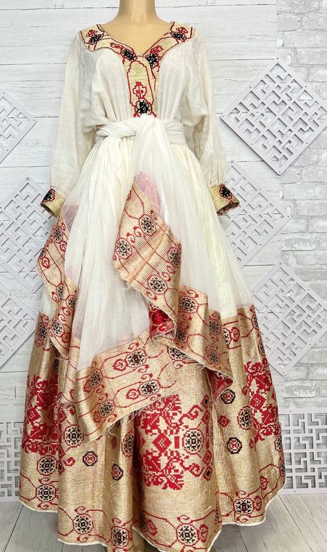 Traditional Ethiopian Dress, Zuria Habesha Dress, Eritrean Clothing, Ball Gowns Fantasy, Eritrean Dress, Beautiful Ethiopian, Ethiopian Wedding, Ethiopian Clothing, Ethiopian Traditional Dress