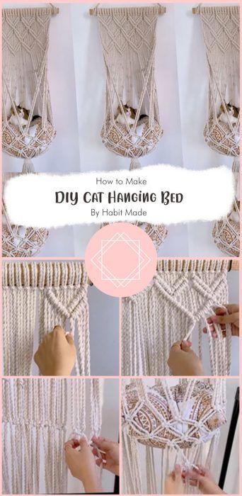 Macrame Hanging Cat Bed Free Pattern Ideas - Carolinamontoni.com Macrame Cat Hammock Free Pattern, Diy Hanging Cat Hammock, Macrame Cat Hammock Pattern Free, Moon Macrame Diy, Macrame Cat Bed Free Pattern, Macrame Cat Hammock Tutorial, Macrame Hanging Cat Bed, Cat Hammock Pattern, Knitting Cat Bed