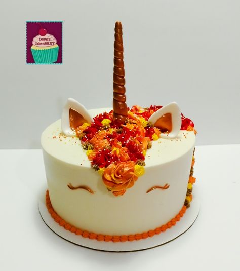 Unicorn Cake In Colors of Autumn Fall Unicorn Cake, Fall Cakes Decorating, Pumpkin Cakes, Cakes Decorating, Thanksgiving Cakes, Colors Of Autumn, Fall Cakes, Pumpkin Cake, Unicorn Cake