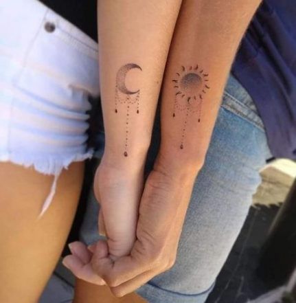 Romantic Tattoo, Couple Matching Tattoo, Special Tattoos, Couples Tattoo Designs, Moon Tattoo Designs, Tattoos Geometric, Bff Tattoos, Matching Couple Tattoos, Friendship Tattoos