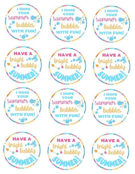 These end of school bubble gifts for friends and classmates make fun and affordable summertime presents for kids. Included are two bubble themed gift tags to print and attach to bubble wands, bottles of bubbles, and gift bags. Bubble Wand Gift Tags Free, End Of Summer Gifts For Kids, Bubbles End Of Year Gift Tags Free, Bubble Wand End Of Year Gift Tag, Bubble Birthday Tags Free Printables, End Of The Year Bubble Gift Tags Free, Bubble Gifts For Students, End Of Year Bubbles Gift Tag, Bubble Tags End Of Year Free