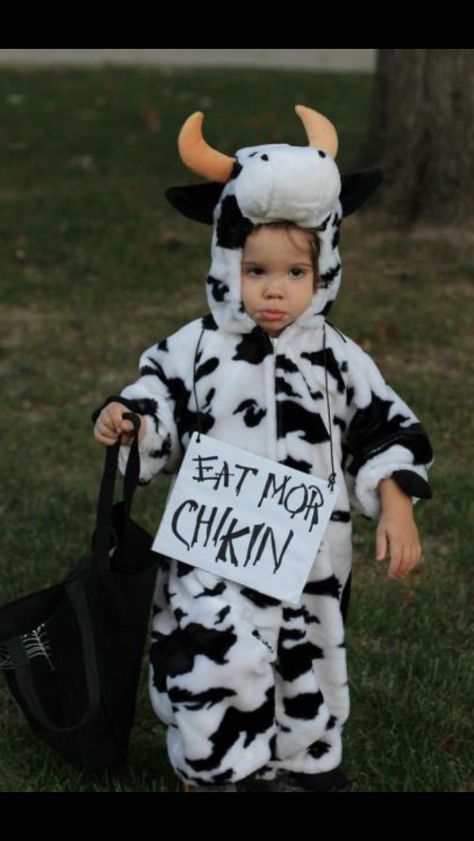 Halloween costume!  Chick Fil A #cow Cow Onesie Halloween Costumes, Chick Fil A Cow Costume, Eat More Chicken Costume, Halloween Costume Onesie, Diy Cow Costume, Farmer Costume, Cow Halloween Costume, Cow Appreciation Day, Make Your Own Costume