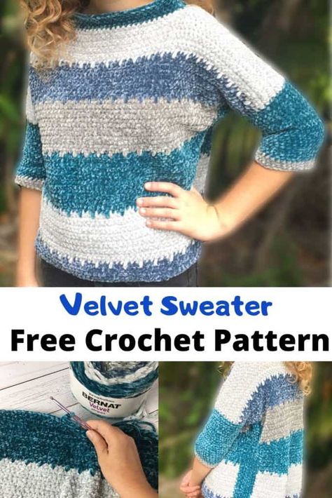 Crochet Velvet Sweater Pattern Free, Velvet Crochet, Crochet Sweater Free, Velvet Yarn, Crochet Sweater Pattern Free, Velvet Sweater, Crochet Blanket Pattern, Crochet Tops Free Patterns, Sweater Crochet