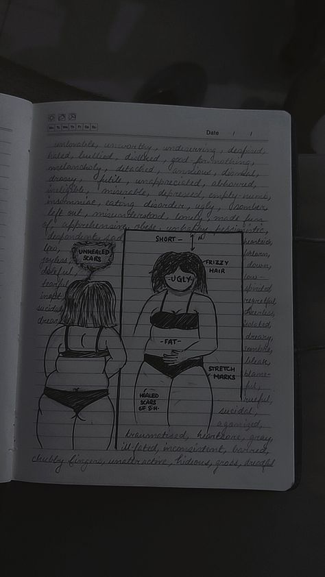 Insecurities|fatphobic|mentalhealth|bullying Insecure Body Drawing, Body Image Art, Drawings Simple, Body Drawing, Class Ideas, Art Inspiration Drawing, Body Image, Art Drawings Simple, Art Class