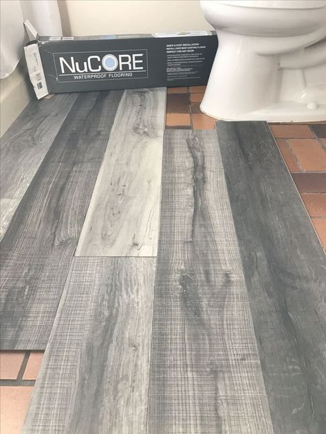 Vinyl plank flooring that's waterproof. Lays right on top of your existing floor. Love this color we're using in our bathroom remodel. Bathroom Remodel Pictures, Vinyl Plank Flooring, Bathroom Floor, Bath Remodel, Bathroom Remodel Master, Plank Flooring, Ikea Hacks, Style At Home, Basement Remodeling