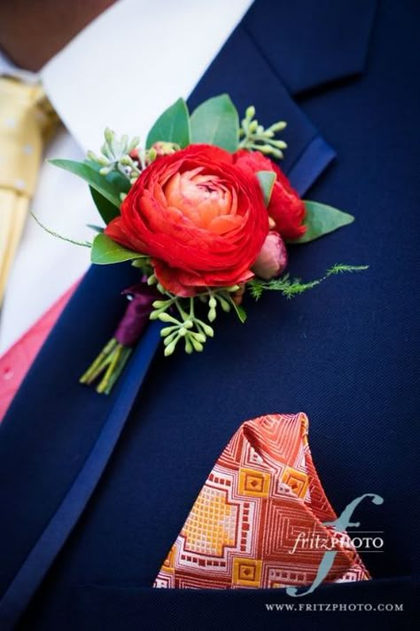 Red Corsages, Ranunculus Boutonniere, Diy Boutonniere, Prom Corsage And Boutonniere, Corsage Ideas, Modern Indian Wedding, Grey Suits, Prom Corsage, Portland Oregon Wedding