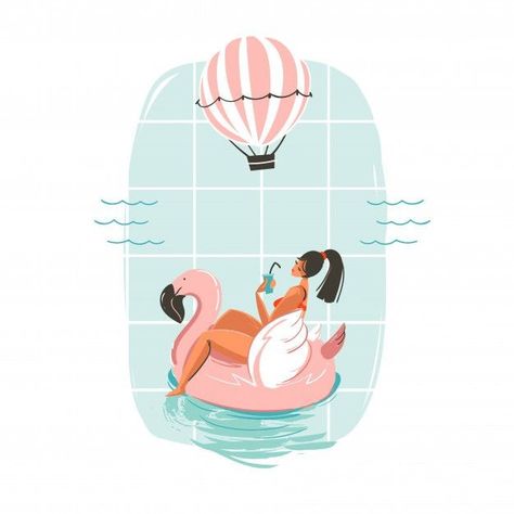 Pink Flamingo Float, Flamingo Invitation, Time Illustration, Flamingo Float, Pool Party Invitations, Summer Illustration, Summer Theme, Cute Cartoon Drawings, Pink Flamingo