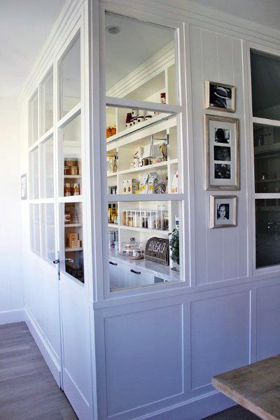 Amazing Kitchen Pantry Ideas Glass Pantry, Perfect Pantry, Farmhouse Pantry, Pantry Room, Pantry Wall, Kitchen Pantry Design, Door Design Interior, Pantry Design, Storage Design