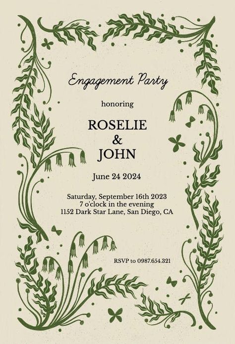 Bluebells - Engagement Party Invitation Template | Greetings Island Wedding Invitation Inspiration Elegant, Garden Party Wedding Invite, Cute Invitation Cards, Diy Wedding Invitations Handmade, Aesthetic Wedding Invitations, Wedding Design Invitation, Engagement Card Design, Engagement Party Invites, Weding Invitation