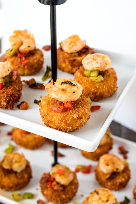 Shrimp & Grit Cake Bites ( wine pairing) - CPA: Certified Pastry Aficionado Picky Bits, Grit Cakes, Salty Recipes, Creamy Grits, Cheesy Grits, Chardonnay Wine, Shrimp Grits, Sauteed Shrimp, Whipped Feta