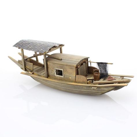 Sampan Boat, Chinese Boat, Easy Woodworking Projects Diy, Wooden Model Boats, Boat Crafts, Wooden Ship Models, Wood Wall Art Diy, Bamboo Crafts, Wood Carving Patterns