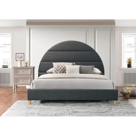 ELEGANT DESIGN: The DG Casa Quinn Queen Arch Upholstered Bed Frame offers drama and its unique arch-shaped headboard and soft boucle upholstery. Round Headboard, Extended Headboard, Curved Bed Frame, Shaped Headboard, Headboard Upholstered, Arch Shape, Curved Headboard, Solid Wood Platform Bed, Upholstered Panel Bed