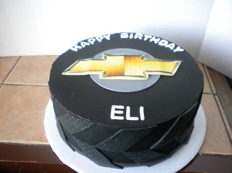 Chevy Tire Cake Chevy Cakes For Men, Guy Cakes, 50th Birthday Cakes For Men, 50th Birthday Party Ideas For Men, Tire Cake, Truck Cake, Truck Cakes, 16 Cake, Sweet 16 Cakes