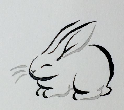 Chinese Ink Painting Rabbit, Japanese Rabbit Drawing, Black Rabbit Drawing, Water Rabbit Chinese Zodiac, Chinese Rabbit Tattoo, Chinese Rabbit Year, Chinese Rabbit, Water Rabbit, Chinese Drawing